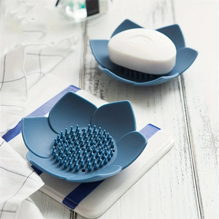 1pcs Bathroom Soap Box Lotus Design Soap Holder Silicone Soap Box Drain Box Bathroom Accessories