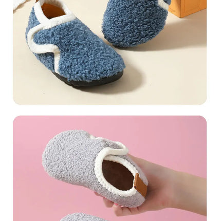 슬리퍼 Child Cotton Slippers Solid Warm Kids Winter Home Shoes Boys Girls Plush Floor Shoes Indoor Soft Sole Anti-slip Cotton Shoes