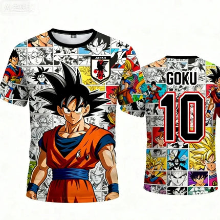 2026 Summer New Adult Men's Dragon Ball Goku 3D Printed Football Jersey T-Shirt Kids Anime T-Shirt Special Football Jersey NO.10
