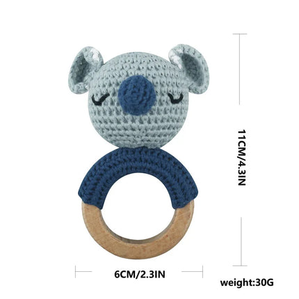Amigurumi Cartoon Animal Baby Rattle Cute Wooden Ring Handhold Newborn Rattle Toys Handmade Pacifier Clips Kids Educational Toys