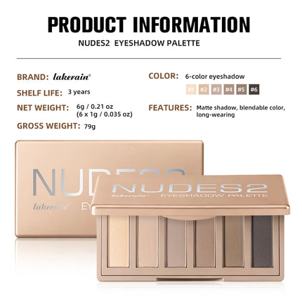 Naked 2 Basics Matte Neutral Eyeshadow Palette and Mirror Shadow Six Colors Contouring Neutral Eyeshadows Long-Lasting  Makeup