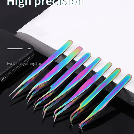 6PCS False Eyelash Tweezers Set For Fake Fan Lashes Extensions Planting Eyebrow Clip Eyelashes Tongs Makeup Nail Tools Kit