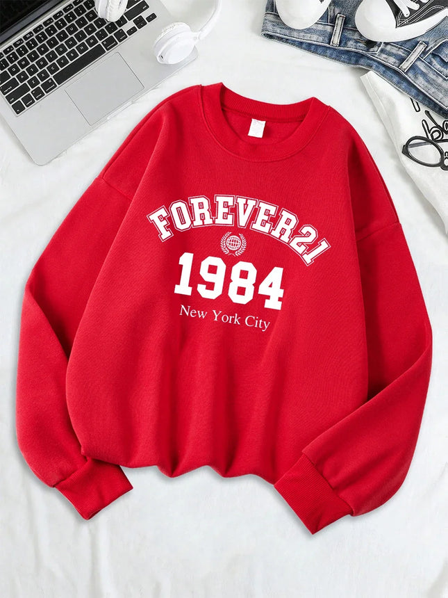 Forever 21 New York City Prints Sweatshirts Women Sporty Hoodies Warm Crewneck Tops Autumn Winter Women Clothes