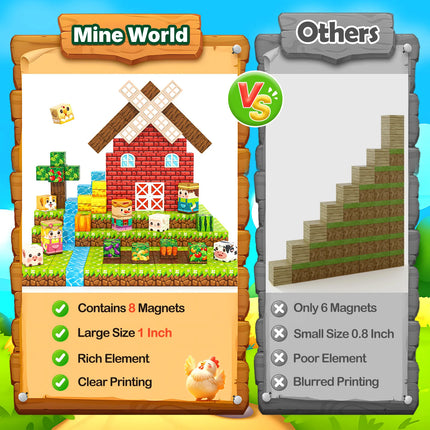 Mine World Magnetic Blocks Farm Animal Set, Magnetic Building Blocks for Kids, Toys Gift for 3+ Year Old Boys and Girls