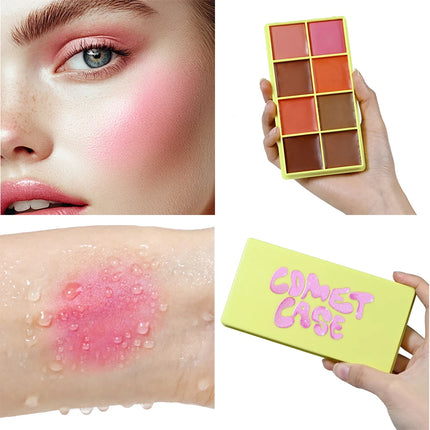 8-Color Blusher Cream Plate Highlighter Palette Face Blush Cosmetics Long Lasting Waterproof Concealer Natural Look Matte Makeup