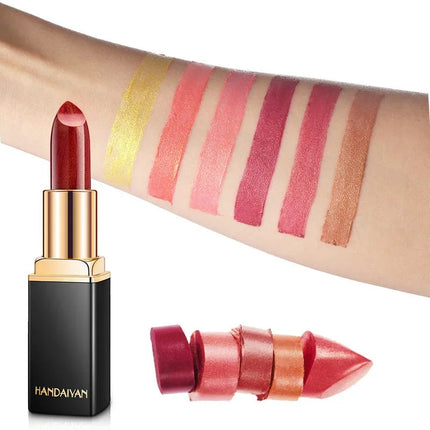 HANDAIYAN Temperature Changing Lipstick Nine Color Lipstick Mermaid Ji Shiny Metal Pearl Gilt Color Changing Lipstick