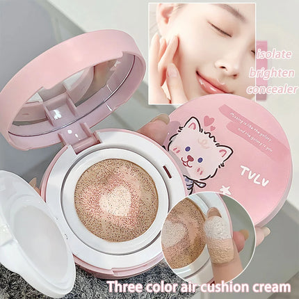 3-In-1 Air Cushion Compact Cream Hydrated High Coverage Foundation Natural Isolate Brighten Concealer BB Cream KoreanMakeup Base