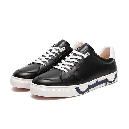 Men Casual Shoes Luxury Brand Leather Flat Shoes Black White Flat Breathable Massage Comfortable Casual Sneakers