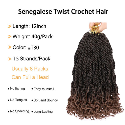 12inch Senegalese Twist Crochet Braid Hair Pre-Circled Twist Braids Goddess Synthetic Braid Hair Perfect for Halloween Christmas