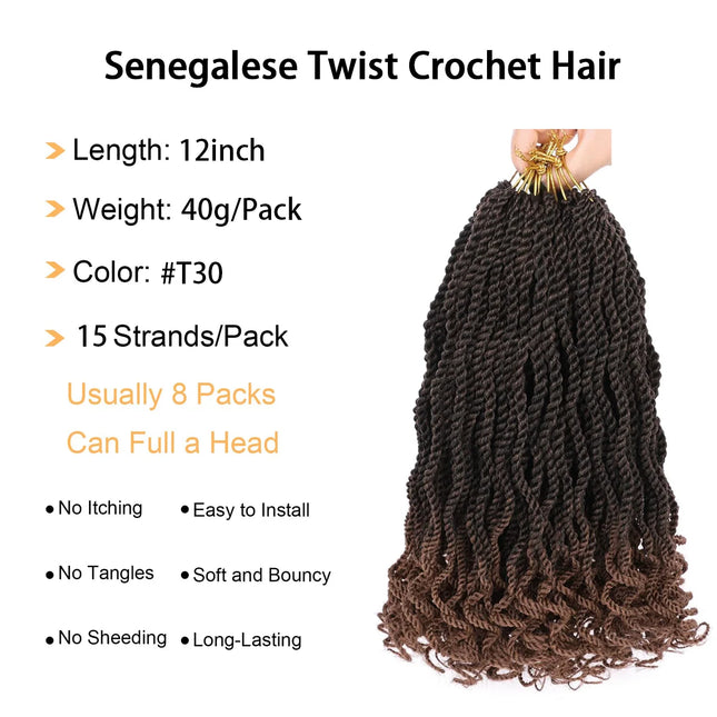 12inch Senegalese Twist Crochet Braid Hair Pre-Looped Twist Braids Goddess Synthetic Braid Hair Perfect for Halloween Christmas