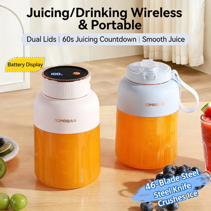 Home Portable Juicer 1400ML, Fresh Fruit Mixer with 46 Blades, USB Rechargeable Multifunctional Ice Crusher Smoothie Blender