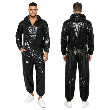 Men Waterproof Glossy Jacket Tops with Jogging Pants Hip Hop Dance Dancewear Outdoor Activities Raincoat Windbreak Streetwear