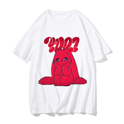 Yuqi 1st Mini Album YUQ1 T-shirt Same Rabbit Pattern Printing Tee-shirt Kawaii Fashion O Neck Cotton Tops T-shirt Couples Clothes