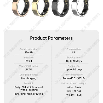 NEW Smart Ring Blood Pressure Heart Rate Sleep Monitoring Smartring IP68 & 5ATM Waterproof Multi-sport Mode Smartring Man Women