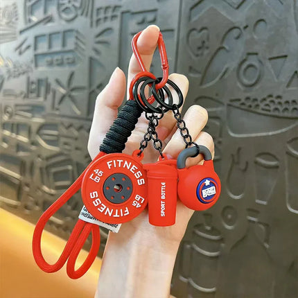 Fitness themed keychain, fitness keychain sports exquisite keychain bag charm men's and women's backpack pendant fitness dumbbell pendant gift for fitness enthusiasts