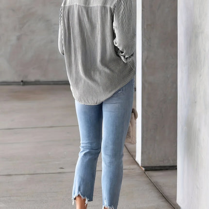 Women's Plus Size Shirt - Fashionable, Elegant, Commuter Bestseller, Classic Striped Top, Loose and Casual Long Sleeve Shirt