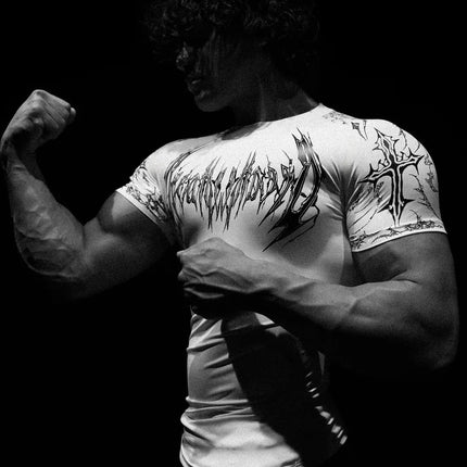 Breathedivinity Men's Fashion Fitness Short Sleeve T-Shirt Breathable Comfortable Sportswear round Neck Printed Cotton Top