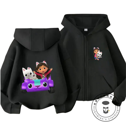 Boys Girls Gabbys Dollhouse Zipper Hoodie 3-14Y Autumn And Winter Cute Kawaii Cartoon Hot Street Warm Casual Kids