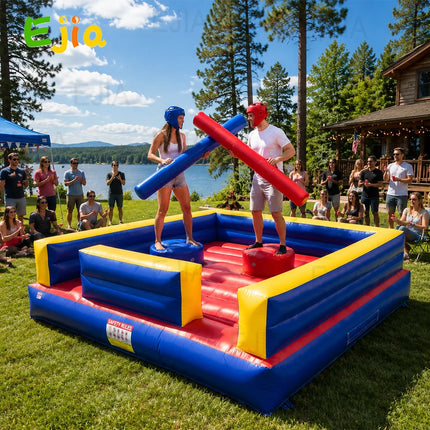 2 Person Inflatable Gladiator Game - 13x13ft Joust Fighting Arena, Indoor/Outdoor Inflatable Jousting Ring Arena Rental with Sticks and Helmets