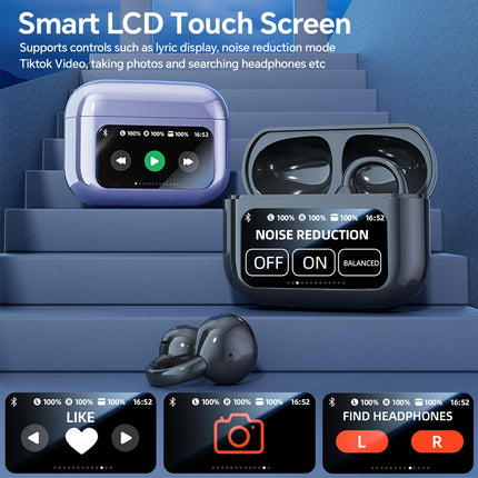 Wireless Ear Clip Earphones with Touch Screen 144 Languages AI Real Time Translation Headphones Smart Bluetooth 5.4 Earbuds