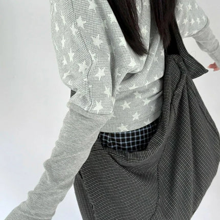 Harajuku Grunge Star Print Hoodie Women Casual Loose Angel Embroidery Hoody Y2k Aesthetic Batwing Sleeve Streetwear Sweatshirt