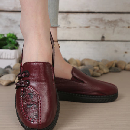 Women's leather flat shoes, spring and autumn women's loafers， single classic mom shoes, anti-slip comfortable and free shipping