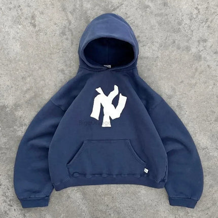 Y2K Harajuku Fashion Letter Pattern Printed Hooded Sweatshirt Hip Hood Casual Loose Men and Women Oversized Zipper Sweatshirt