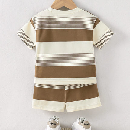2025 New Baby Summer Cool Breathable Knit Round Neck T-Shirt + Shorts 2-Piece Set Outfit for Boys Girls Infant Toddler Clothing
