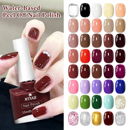 Mtssii 15ml Water-Based Nail Polish Quick Drying,Nude Glitter Red Nail Varnish,Odorless,Durable,Peelable,No-bake Nail Polish