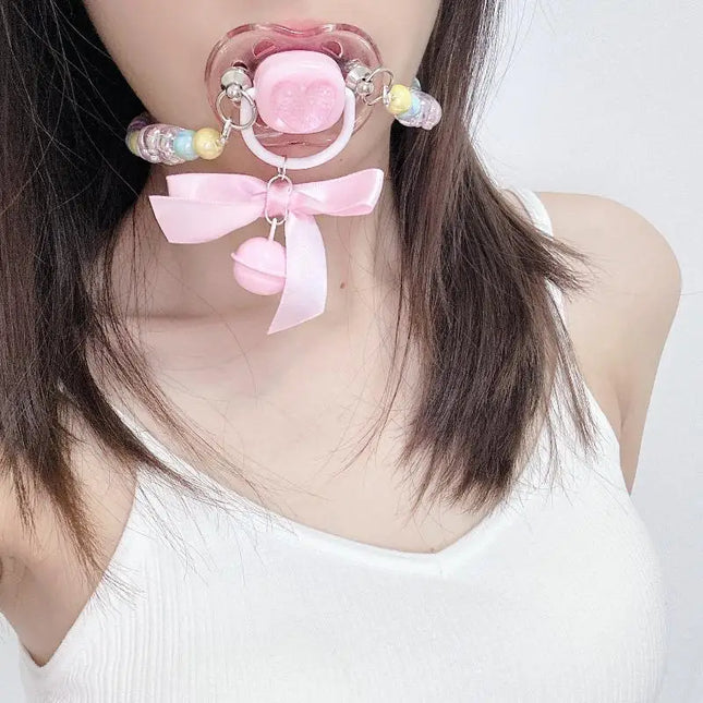 Sweet Beads Chain Pacifier Gag Collar Couple Toy Soft Silicone High-End Adult Pacifier Creating An Exclusive Luxury Leisure Time