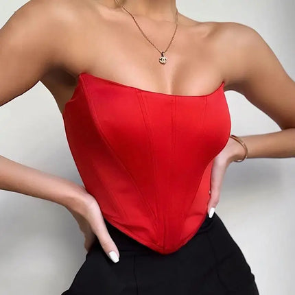 Sleeveless Off-Shoulder Velvet Fashion Sexy Corset Crop Top Vest Women's Underwear Backless Bustier Top Solid