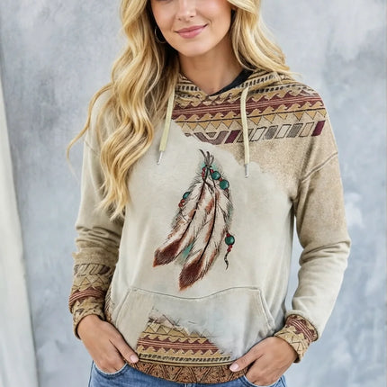 Women's Casual Fashion Round Neck Pullover Sweatshirt Western Ethnic Style Retro Printed Sweatshirt Hoodies
