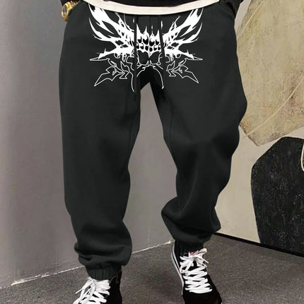 Men's Gothic Symmetric Demon Fangs Thorn Tribal Print Sweatpants Elastic Waist Soft Dark Punk Street Hip Hop Joggers