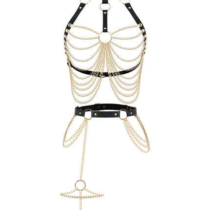 Women Fashion Full Body Belt with Chains Street Style Cool Punk Pu Leather Belt With Leg Decorative Belt Goth Clothing Accessory