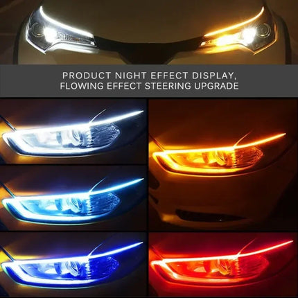 LED DRL Car Daytime Running Light Flexible Waterproof Strip Auto Headlights White Turn Signal Yellow Brake Flow Lights 12V