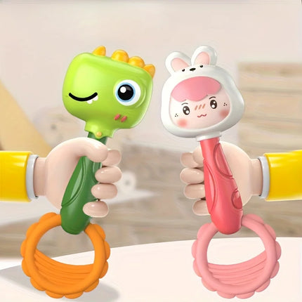 Baby Hand Chime Toy - Cute Pink Rabbit Green Dinosaur Design, Promotes Children's Motor Skill Development and Sensory Learning