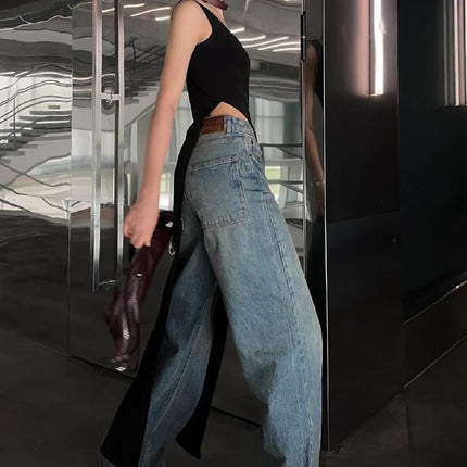 Lamuusaa Long Tank Tops y2k Clothes Women Casual Solid Color Sleeveless Asymmetric Hem T Shirt Vest 2000s Clothing Streetwear