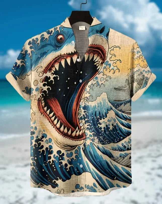 New Hawaiian Men's Linen Shirt Abstract Splicing Pattern Art Printed Shirt Beach Vacation Daily Travel Short Sleeve Shirt
