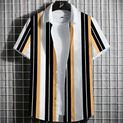 Stripe Men's Shirt Flower 3D Print Shirt Casual Short-sleeved Tops Beach Party Shirts Man Hawaiian Shirt Male Clothes Loose