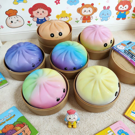 Dumpling Pressure Dumpling Squishies Cute Colorful Bun Toy Slow Rising Stress Relief Fidget Toy for Kids Adults Anti-Anxiety Gif