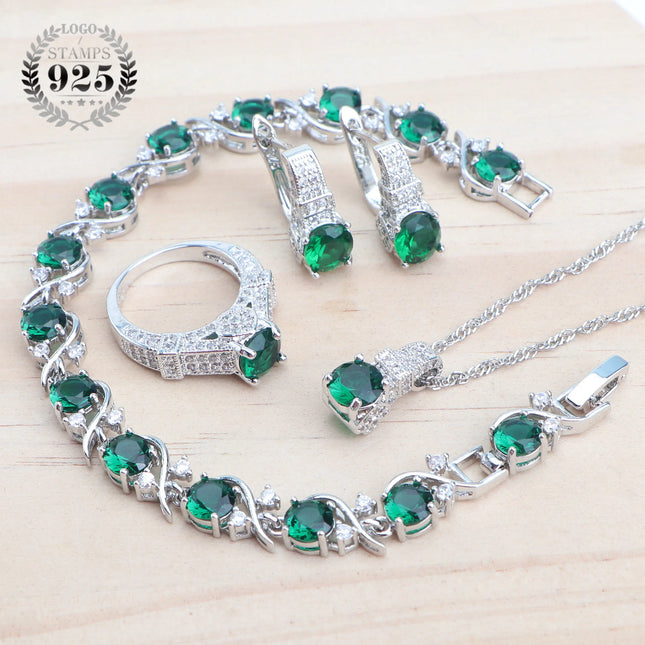 925 Sterling Silver Jewelry Sets For Women Wedding Jewelry Ladies Purple Zircon Earrings Bracelets Set Rings Pendant Necklace