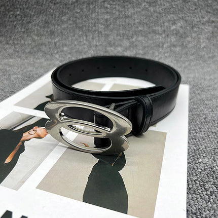 Fashionable Geometric Double Oval Metal Buckle Decorative Belt Versatile Personality High-End Design PU Leather Waistband