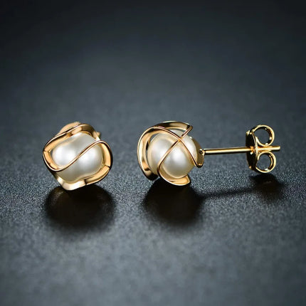 Gold Plated Brass Caged Pearl Stud Earrings For Women Girls Luxury Women Earrings 2025