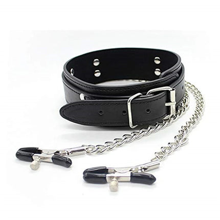 BDSM Fetish Collar Nipple Clamps Leather Necklace Chain Slave Erotic Adult Sex Toys For Women Couples Men Fliting Games Sex Shop