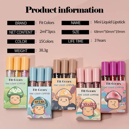 Cute Lipstick Set 3pcs/set Velvet Matte Waterproof Red Nude Black Lip Stick Tint Makeup Mini Lip Gloss Kit Plumping Lip Oil Set