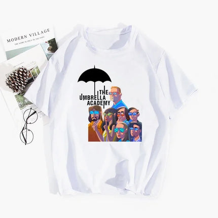 Umbrella Academy Printed Short Sleeve T-Shirt Women's Fashion Cross-Border Modal Material Crew Neck Floral Patchwork Wish EBay