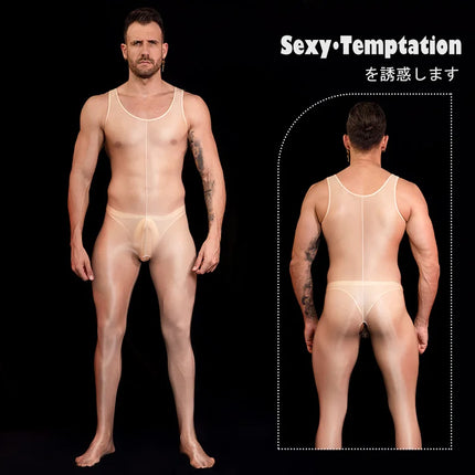 Hot Sexy Bodysuit Men Tights Sleeveless Erotic Lingerie One Piece Jumpsuit Oil Glossy Smooth Stretchy Playsuit Sex Porno Clothes
