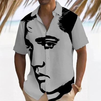 Simple Men's Shirt 3d Face Print Short Sleeve Shirts Beach Casual Clothing Loose Oversized Hawaiian Shirts for Men 2025 New Tops