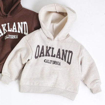2025 Autumn Winter Kids Hoodie Fleece Thicken Boys Girls Letters Printed Hooded Sweatshirt Children Warm Loose Tops Casual Cloth