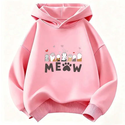 Meow Cat Paw Love Heart Cute Hoodie Kids Cat Children's Sweatshirt Hoody Pullover Boys Girls Autumn Winter Casual Hoodies